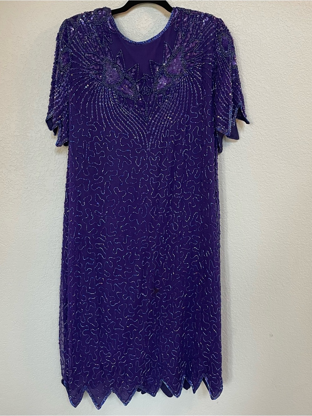 Royal Feelings Women's Purple Beaded Sequin Silk/Poly Chiffon Sheath 3X